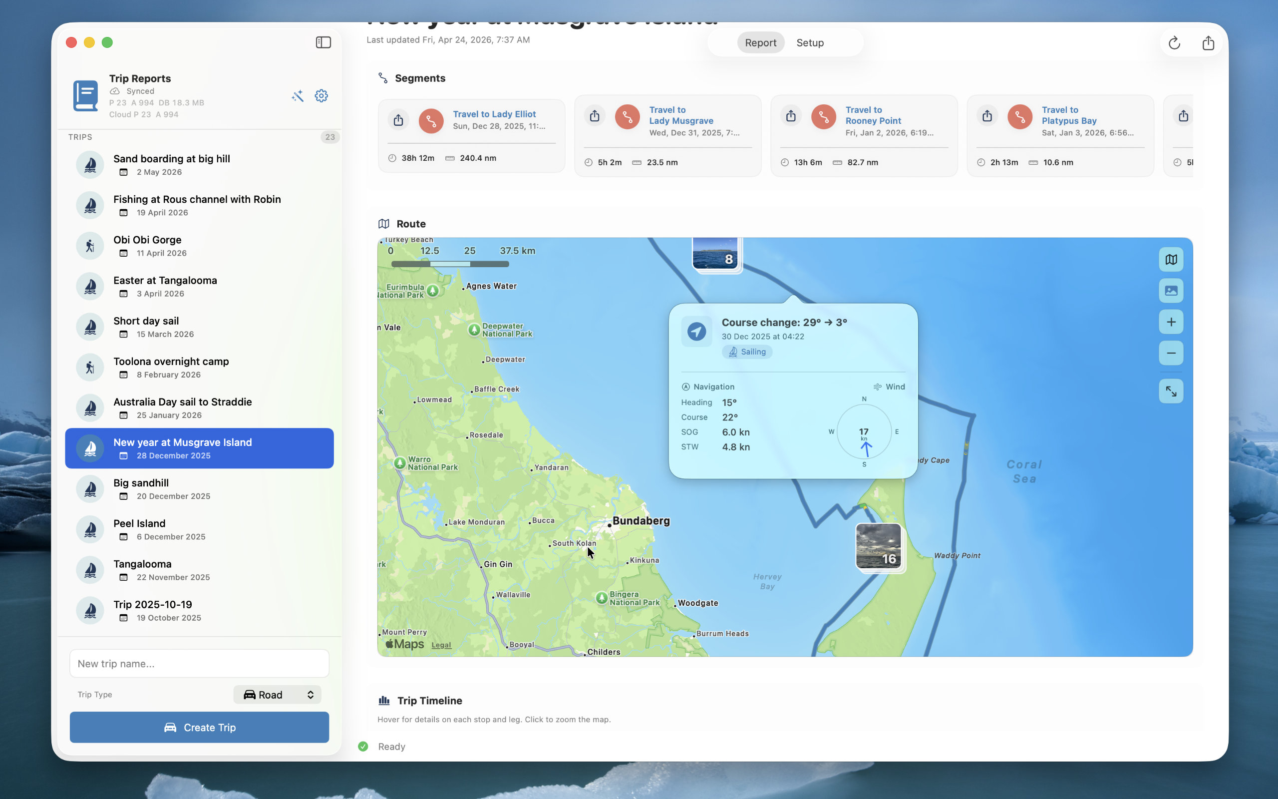 Sailing route map with navigation callout